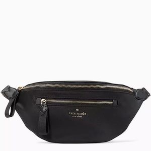 USED KATE SPADE NYLON CHELSEA BETTER BLACK BELT BAG FANNY LEATHER TRIM $249